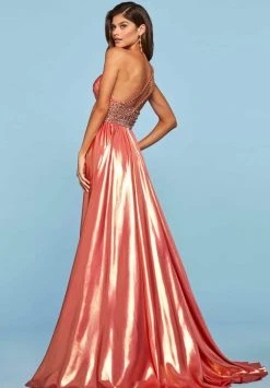 Sherri Hill - 53304 Beaded Asymmetric A-line Gown With Slit