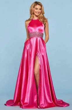 Sherri Hill - 53306 Beaded Halter Neck Satin A-line Dress