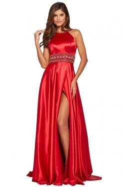Sherri Hill - 53306 Beaded Halter Neck Satin A-line Dress