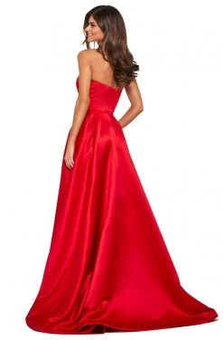 Sherri Hill - 53307 High Slit Strapless Satin A-Line Dress