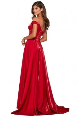 Sherri Hill - 53324 Plunging Off-Shoulder Satin A-Line Dress