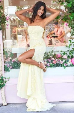 Sherri Hill - 53345 High Slit Straight Neck Strapless Lace Dress 19 Sherri Hill - 53345 High Slit Straight Neck Strapless Lace Dress