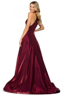 Sherri Hill - 53350 High Neckline Shimmer Satin A-Line Dress