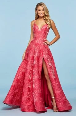 Sherri Hill - 53378 Brocade Plunging V-neck A-line Gown