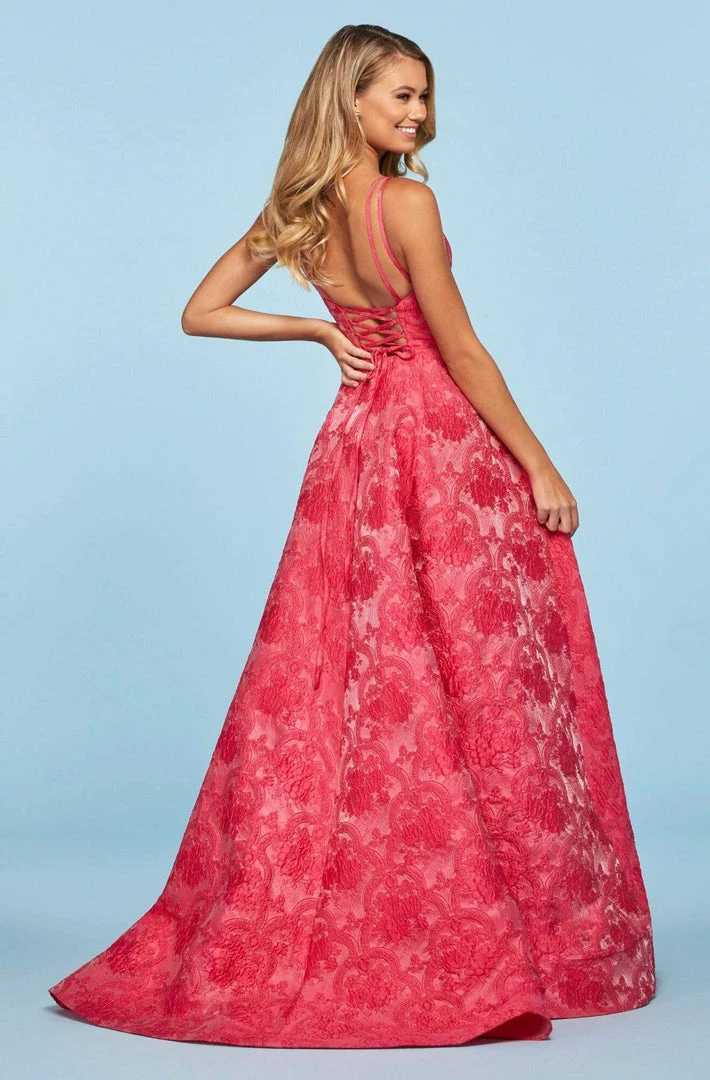 Sherri Hill - 53378 Brocade Plunging V-neck A-line Gown 4 Sherri Hill - 53378 Brocade Plunging V-neck A-line Gown