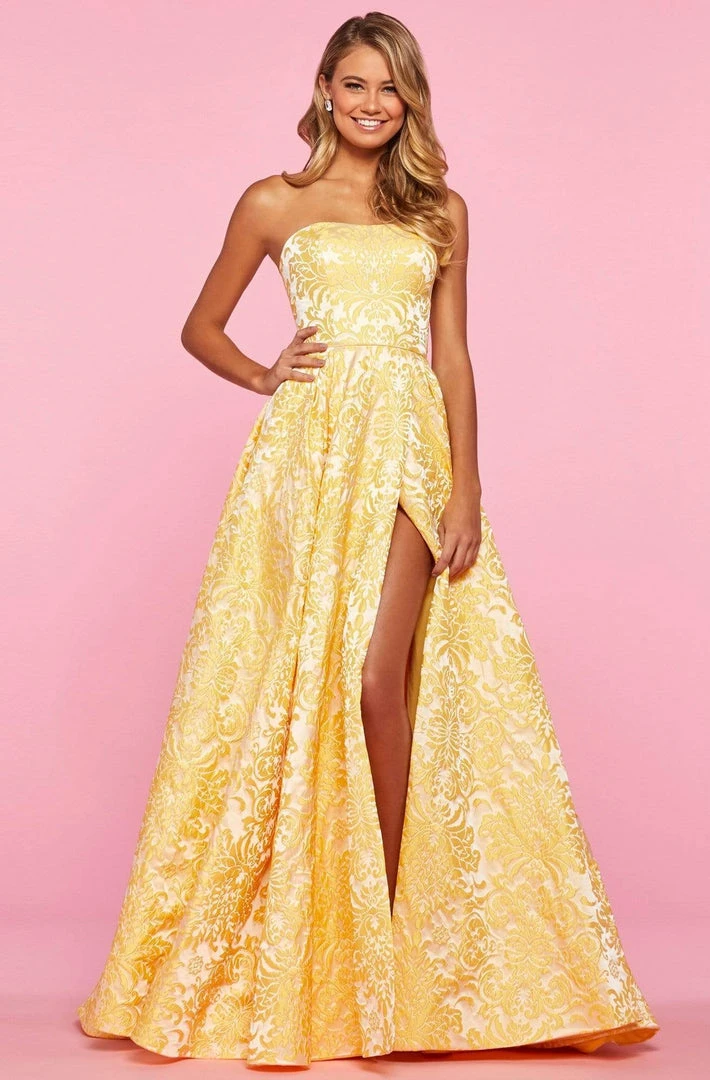 Sherri Hill - 53379 Strapless Brocade A-line Gown With Slit 3 Sherri Hill - 53379 Strapless Brocade A-line Gown With Slit