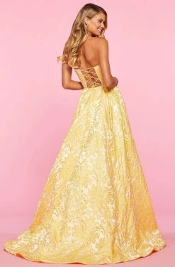 Sherri Hill - 53379 Strapless Brocade A-line Gown With Slit 8 Sherri Hill - 53379 Strapless Brocade A-line Gown With Slit