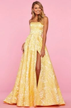 Sherri Hill - 53379 Strapless Brocade A-line Gown With Slit 9 Sherri Hill - 53379 Strapless Brocade A-line Gown With Slit