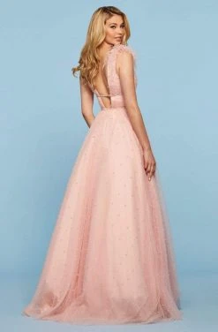 Sherri Hill - 53413 V-Neck Feather A-Line Dress