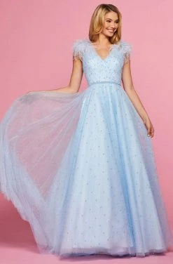 Sherri Hill - 53414 V-Neck Feather A-Line Dress