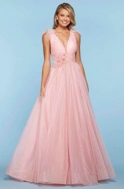 Sherri Hill - 53416 Long V-Neck Beaded Organza Dress