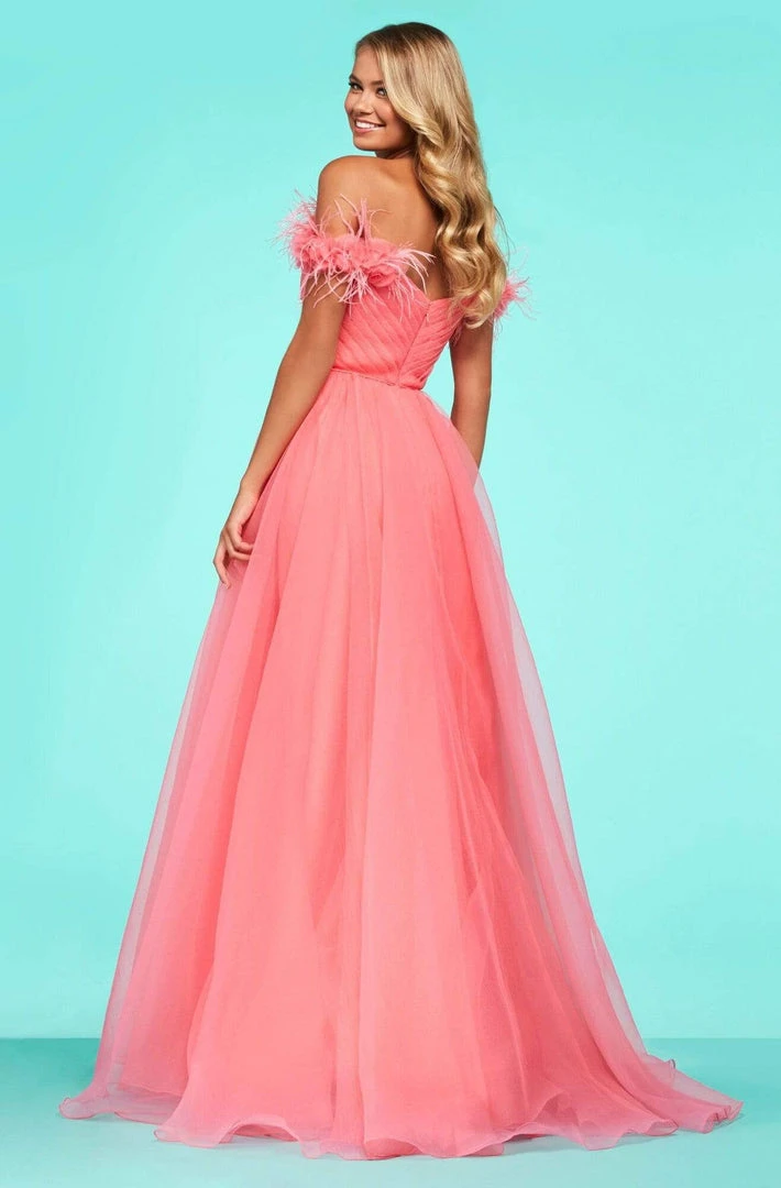 Sherri Hill - 53417 Feathered Ruched V-Neck Chiffon A-Line Dress 7 Sherri Hill - 53417 Feathered Ruched V-Neck Chiffon A-Line Dress