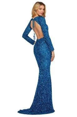 Sherri Hill - 53447 Long Sleeve Open Back Allover Sequins Dress