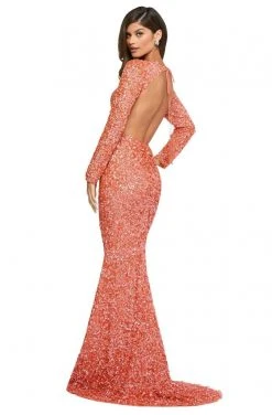 Sherri Hill - 53447 Long Sleeve Open Back Sequined Dress