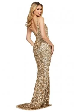 Sherri Hill - 53449 Long Deep V-Neck Beaded High Slit Dress