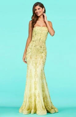 Sherri Hill - 53452 Strapless Sequins Applique Lace-Up Back Dress