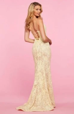 Sherri Hill - 53460 Beaded Lace V-Neck Dress With Slit