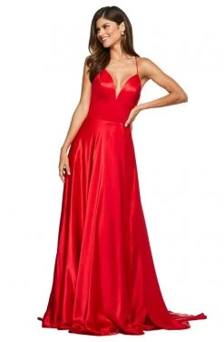 Sherri Hill - 53498 Sleeveless V Neck Strappy Open Back Satin Dress