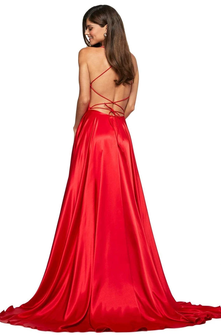 Sherri Hill - 53498 Sleeveless V Neck Strappy Open Back Satin Dress 4 Sherri Hill - 53498 Sleeveless V Neck Strappy Open Back Satin Dress