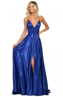 Sherri Hill - 53498 Sleeveless V Neck Strappy Open Back Satin Dress 18 Sherri Hill - 53498 Sleeveless V Neck Strappy Open Back Satin Dress
