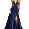 Sherri Hill - 53548 Satin V-Neck Evening Dress With Slit