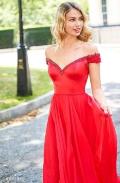 Sherri Hill - 53549 Beaded V Neck Chiffon Overlay Long Satin Dress 13 Sherri Hill - 53549 Beaded V Neck Chiffon Overlay Long Satin Dress