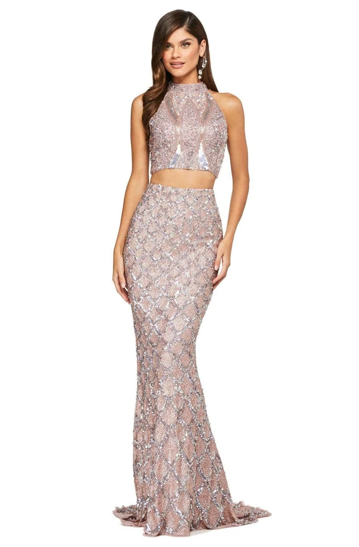 Sherri Hill - 53562 Beaded Two Piece High Halter Evening Dress 6 Sherri Hill - 53562 Beaded Two Piece High Halter Evening Dress