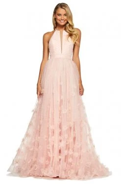 Sherri Hill - 53595 Long Halter Style Plunged Inset A-Line Dress