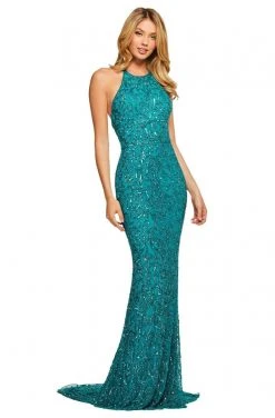 Sherri Hill - 53614 Long Beaded High Halter Dress