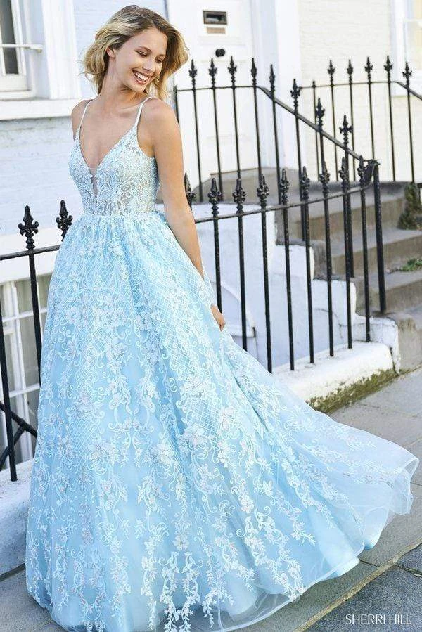 Sherri Hill - 53625 Beaded Lace Deep V-neck Tulle Ballgown 5 Sherri Hill - 53625 Beaded Lace Deep V-neck Tulle Ballgown