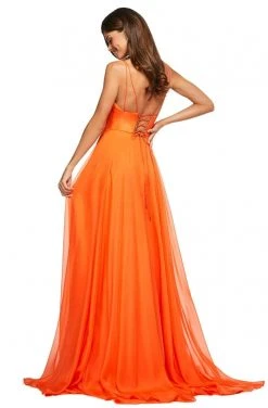Sherri Hill - 53634 Plunging V-Neck A-Line Chiffon Dress
