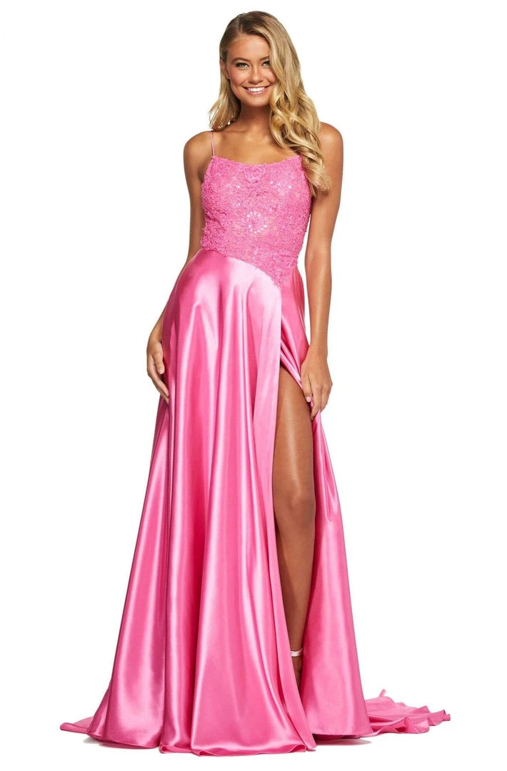 Sherri Hill - 53648 Beaded Lace Scoop Neck High Slit Dress 3 Sherri Hill - 53648 Beaded Lace Scoop Neck High Slit Dress