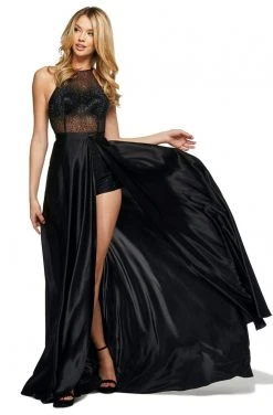 Sherri Hill - 53649 Beaded High Neckline Romper A-Line Dress