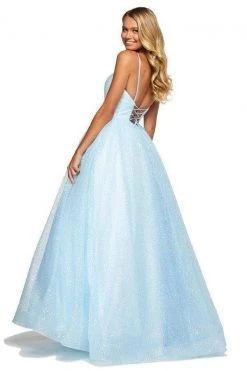 Sherri Hill - 53665 Deep V-neck Glitter Tulle Ballgown 5 Sherri Hill - 53665 Deep V-neck Glitter Tulle Ballgown