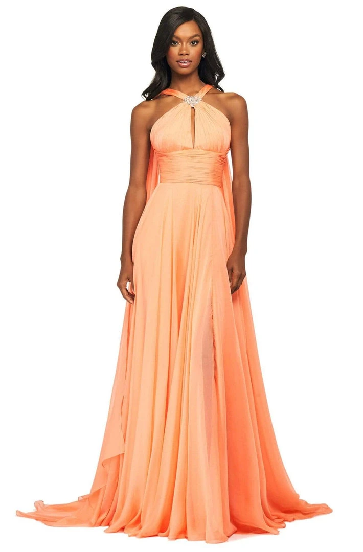 Sherri Hill - 53761 Keyhole Slit Halter Chiffon A-Line Dress 3 Sherri Hill - 53761 Keyhole Slit Halter Chiffon A-Line Dress