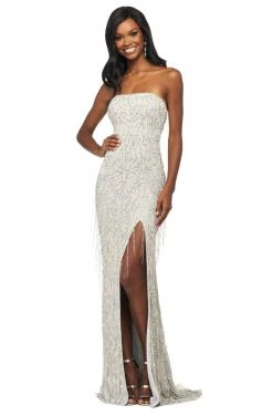 Sherri Hill - 53779 Beaded Strapless Sheath Dress With Slit
