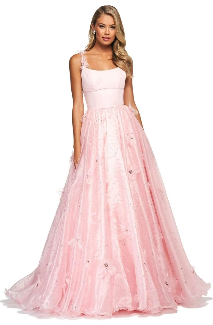 Sherri Hill - 53823 Scoop Neckline Floral Applique Organza Ballgown 5 Sherri Hill - 53823 Scoop Neckline Floral Applique Organza Ballgown