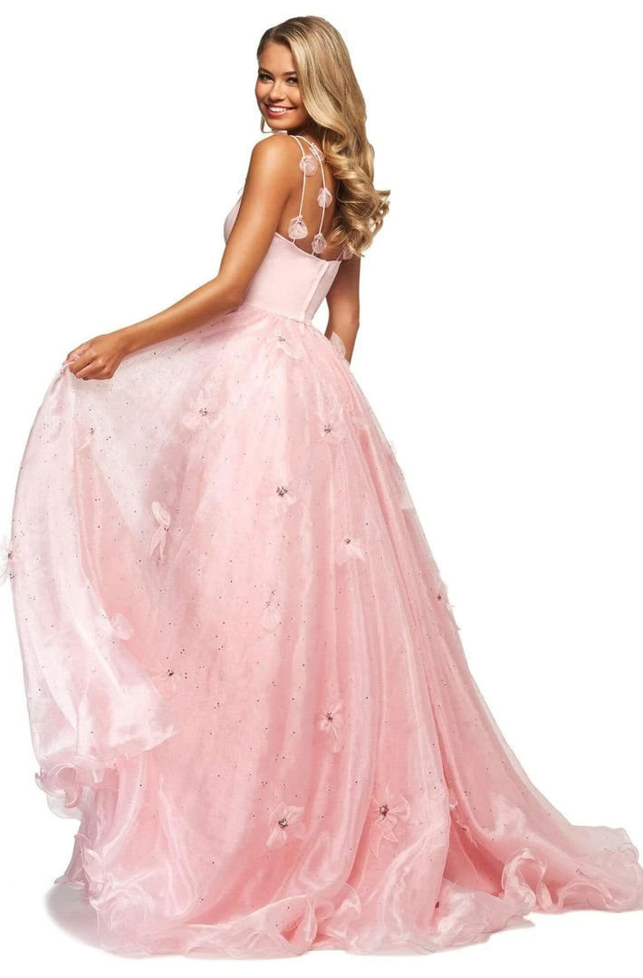 Sherri Hill - 53823 Scoop Neckline Floral Applique Organza Ballgown 4 Sherri Hill - 53823 Scoop Neckline Floral Applique Organza Ballgown