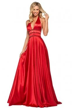 Sherri Hill - 53833 Plunging Halter Satin A-Line Dress
