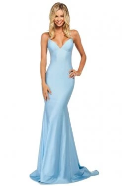 Sherri Hill - 53879 Deep V-Neck Mermaid Dress With Train