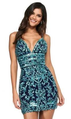 Sherri Hill - 53917 Embellished Lace Pattern Fitted Cocktail Dress