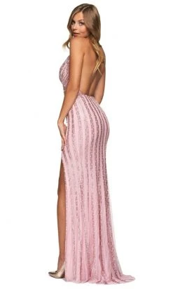 Sherri Hill - 54034 Long Cowl Neck High Slit Beaded Dress