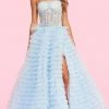 Sherri Hill - 54189 Sheer Bodice Tiered Tulle High Slit Ballgown