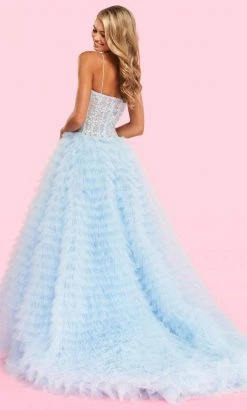 Sherri Hill - 54189 Sheer Bodice Tiered Tulle High Slit Ballgown