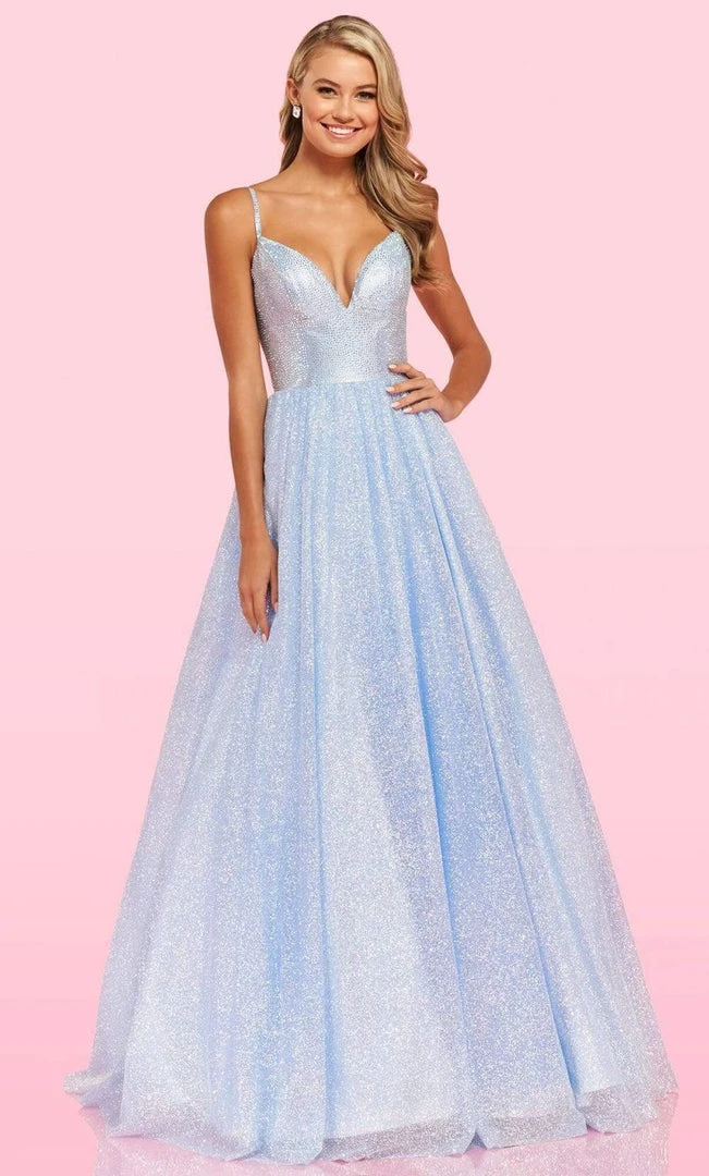 Sherri Hill - 54205 Plunging V Neck Glitter Organza Ballgown 3 Sherri Hill - 54205 Plunging V Neck Glitter Organza Ballgown