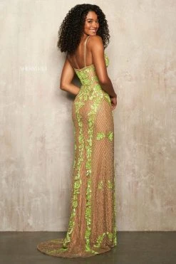 Sherri Hill - 54237 Embroidered Deep V Neck Sheath Dress With Train