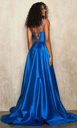 Sherri Hill - 54243 Plunging V-Neck High Slit A-Line Silk Mikado Gown