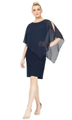 SLNY - Jewel Split Cape Formal Dress 9170368 - 1 Pc New Navy In Size 16 Available Party Dresses