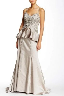 Sue Wong Embroidered Peplum Satin Dress W5234 - 1 Pc Taupe In Size 4 Available Long Dresses