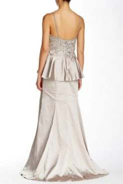 Sue Wong Embroidered Peplum Satin Dress W5234 - 1 Pc Taupe In Size 4 Available Long Dresses
